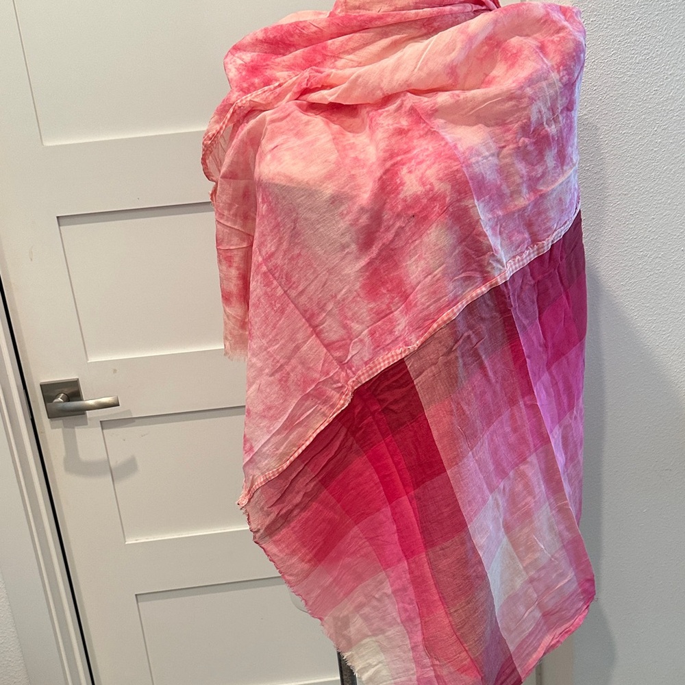 Laritta Elegant Lightweight Pink Tie-Dye Plaid Scarf